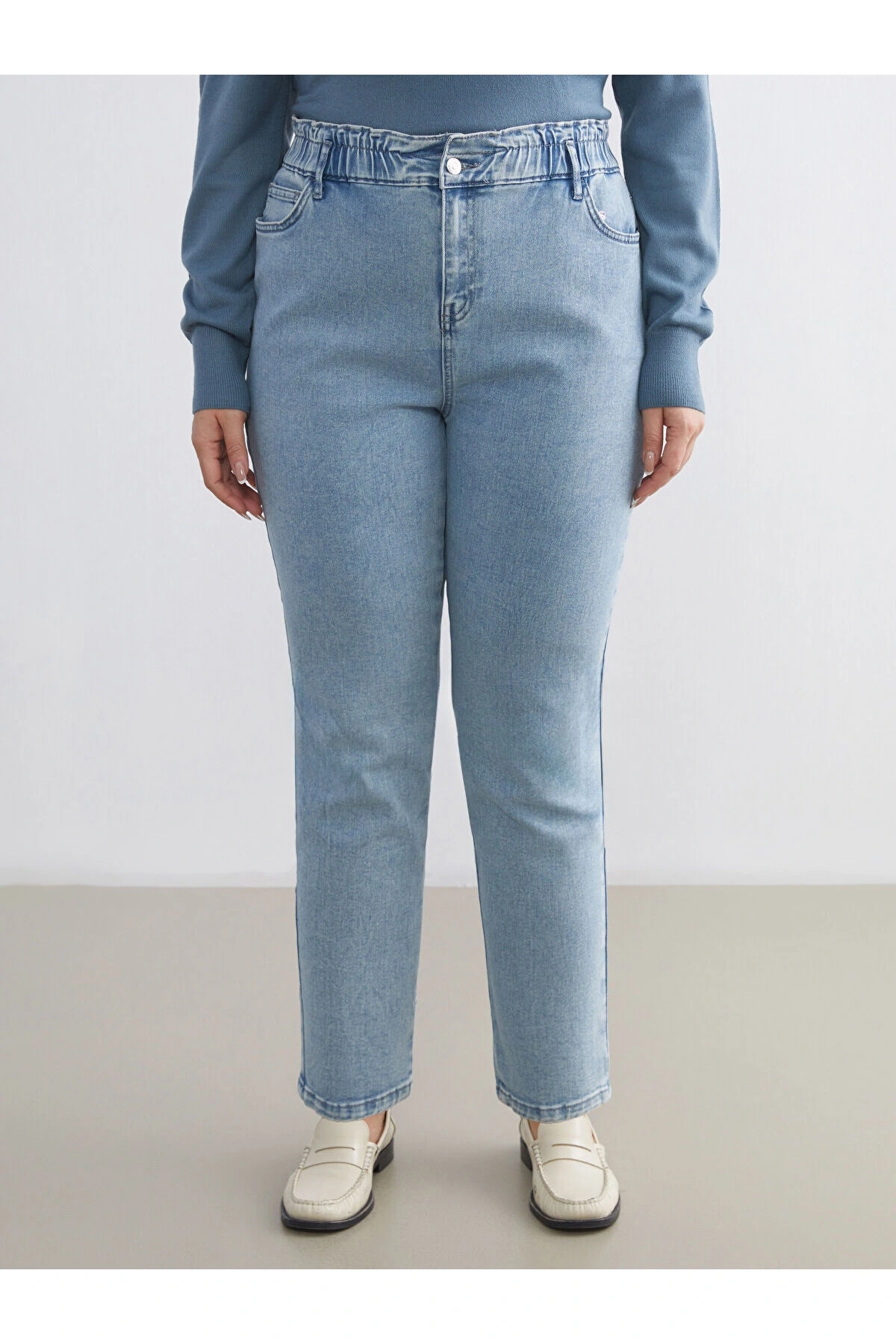 Beli Lastikli Slim Mom Kadın Jean Pantolon