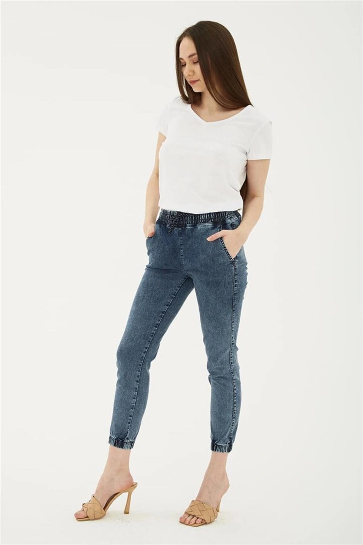 Beli Ve Paçası Lastikli Pantolon Mavi / Blue