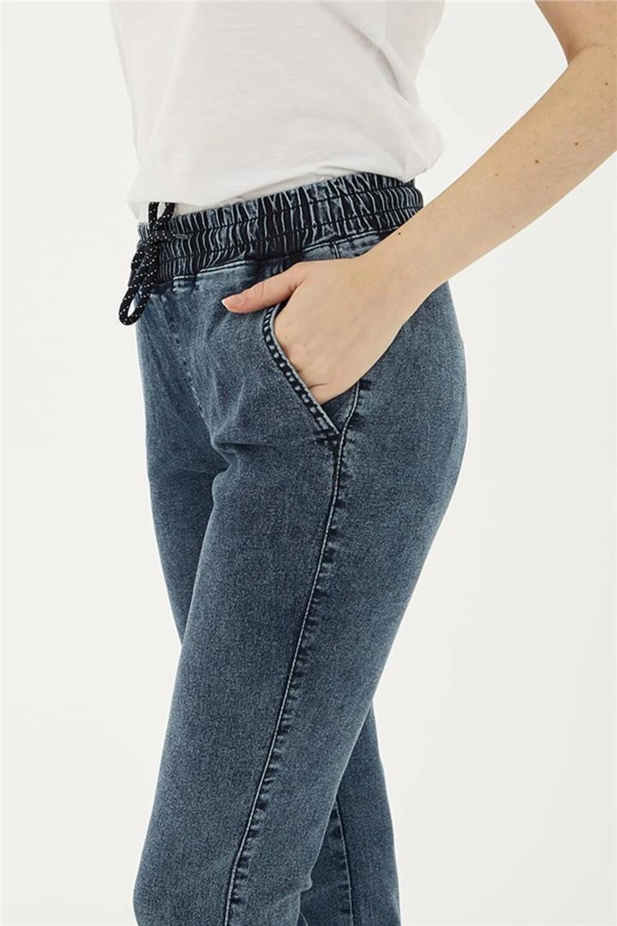 Beli Ve Paçası Lastikli Pantolon Mavi / Blue