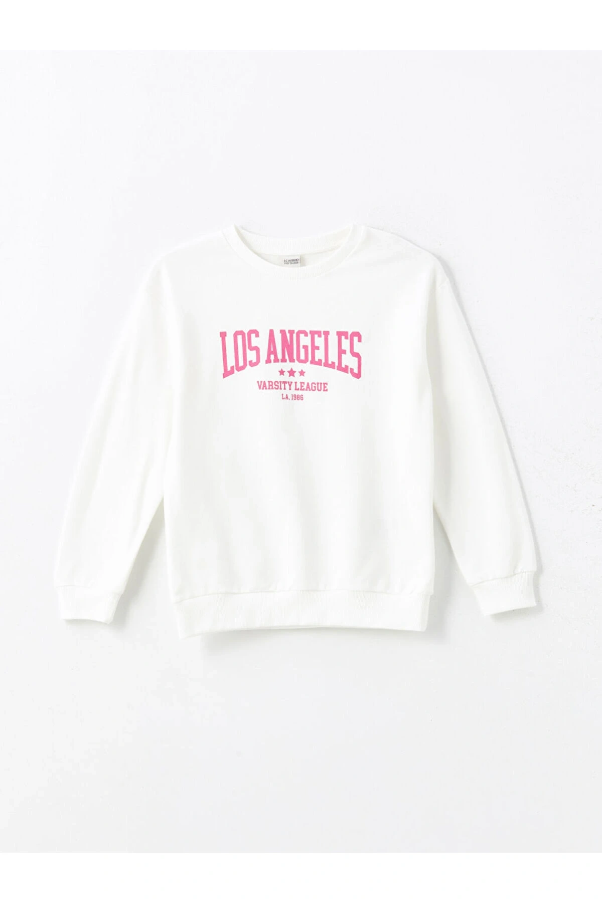 Beyaz Bisiklet Yaka Kız Çocuk Sweatshirt