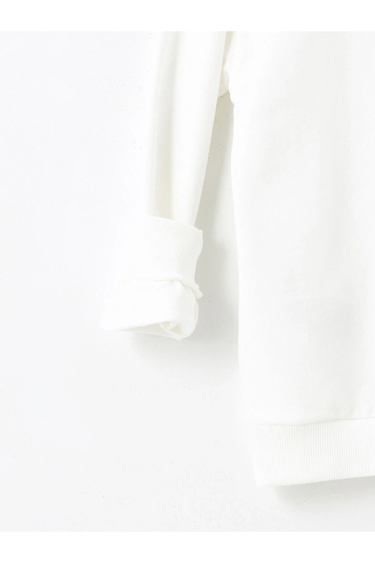 Beyaz Bisiklet Yaka Kız Çocuk Sweatshirt