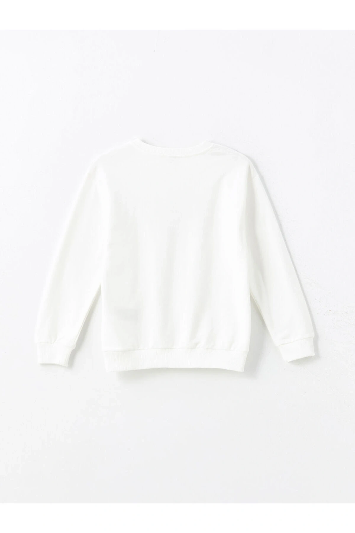 Beyaz Bisiklet Yaka Kız Çocuk Sweatshirt