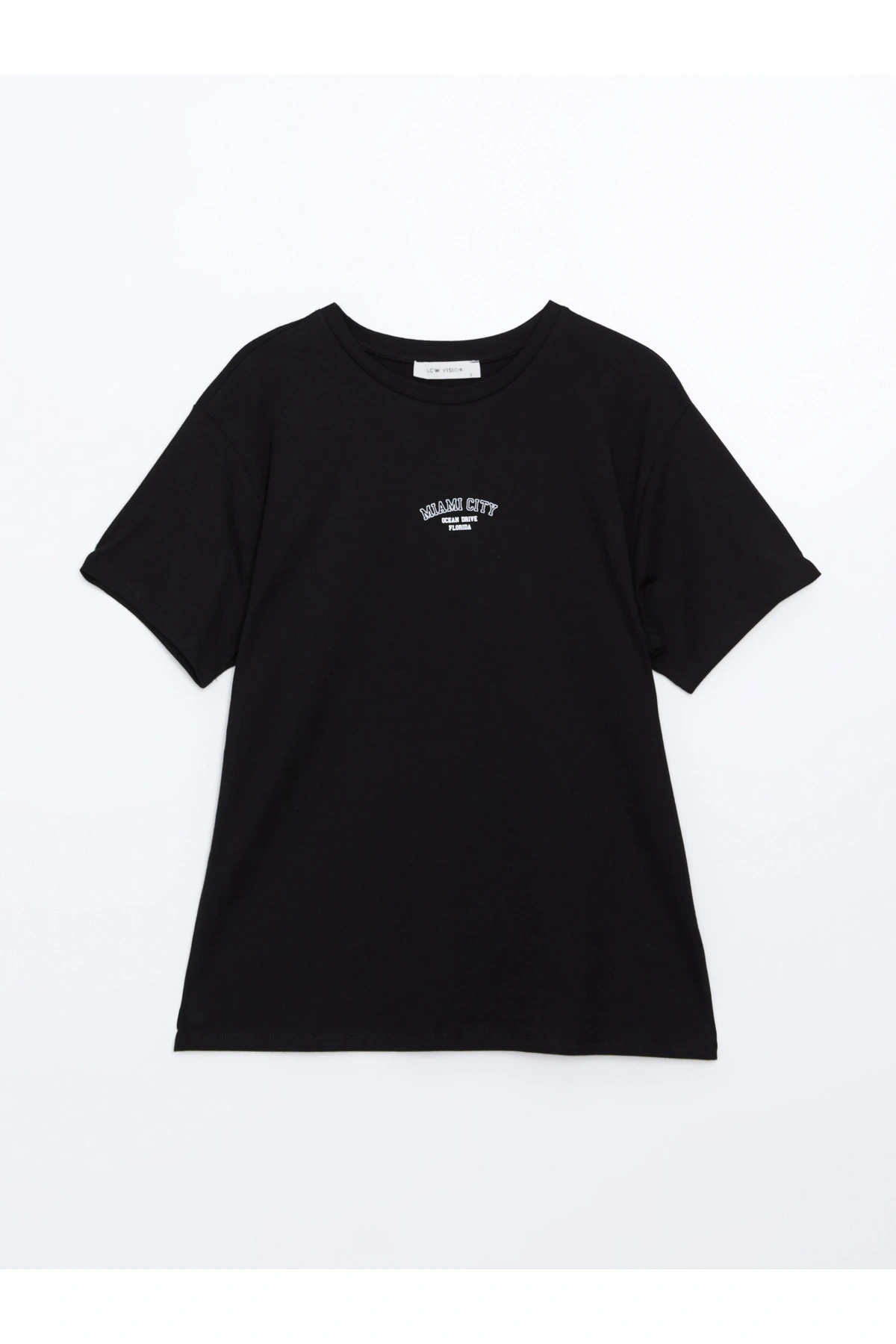 Bisiklet Yaka Baskılı Kadın Tişört