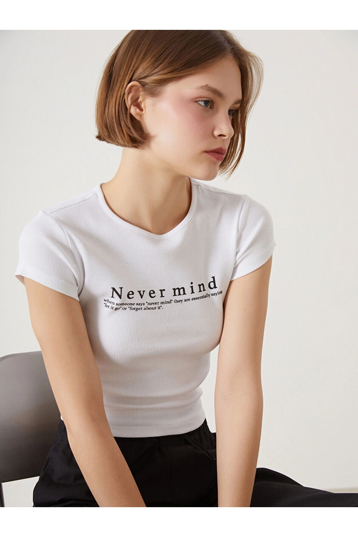 Bisiklet Yaka Baskili Kadin Tisort - S5GP10Z8