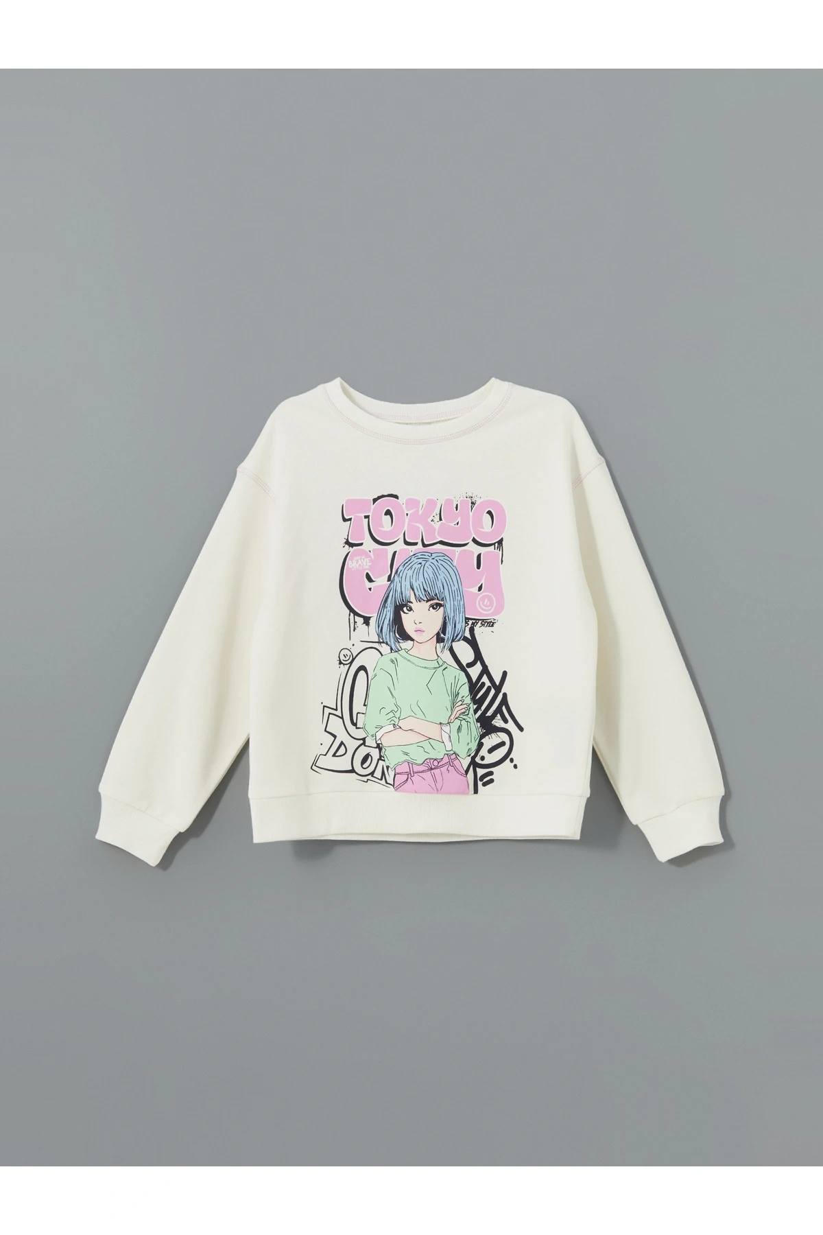 Bisiklet Yaka Baskılı Kız Çocuk Sweatshirt
