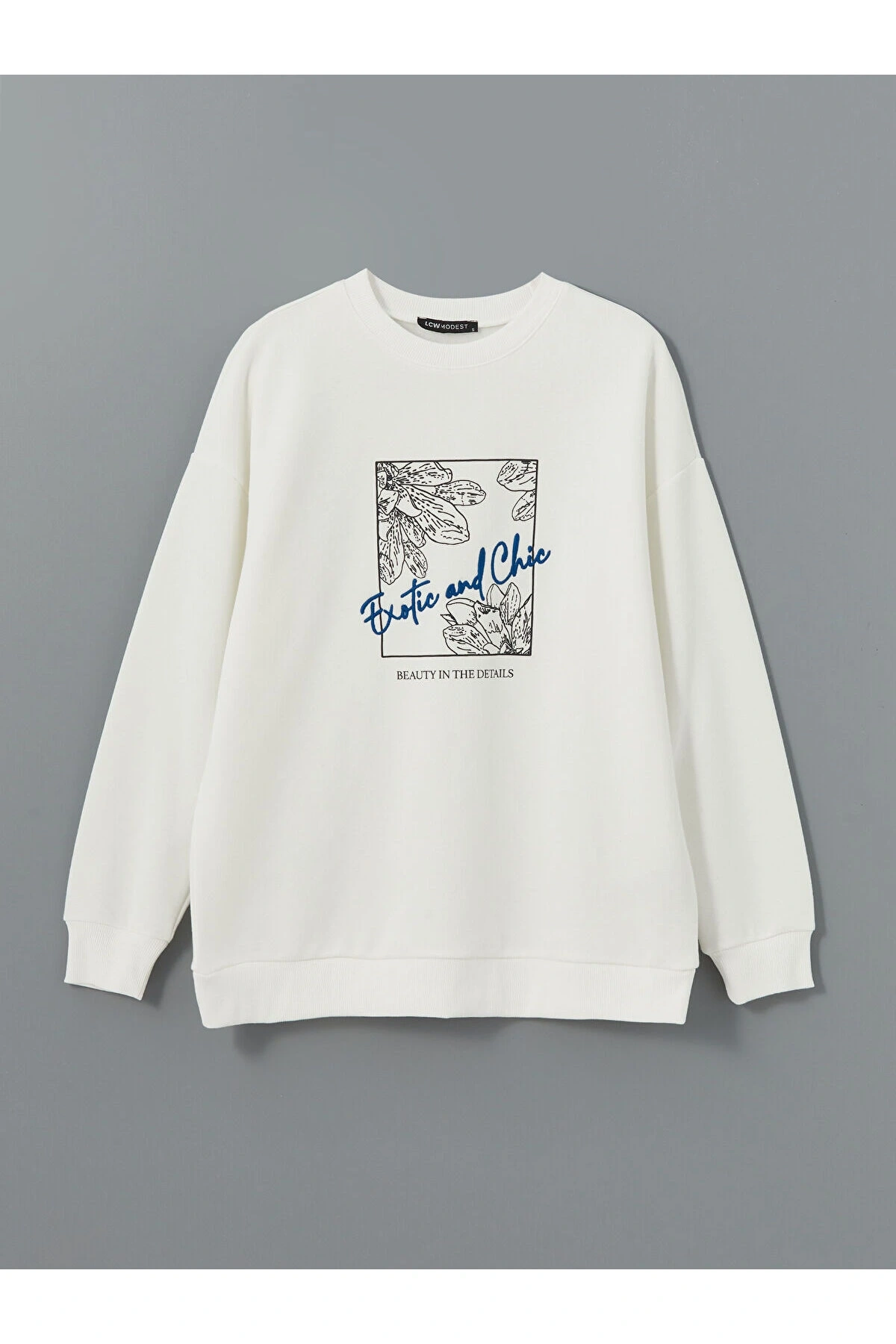 Bisiklet Yaka Baskılı Oversize Kadın Kalın Sweatshirt Tunik