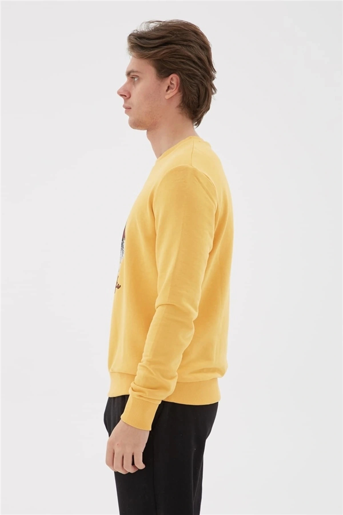 Bisiklet Yaka Baskılı Sweatshirt Hardal / Mustard