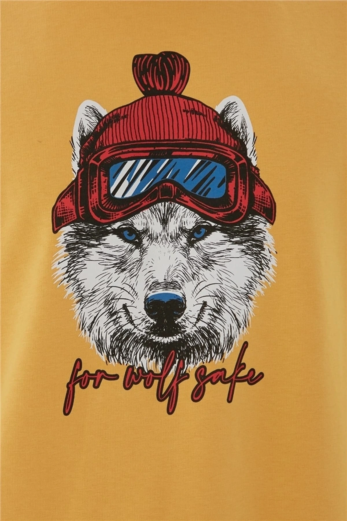 Bisiklet Yaka Baskılı Sweatshirt Hardal / Mustard