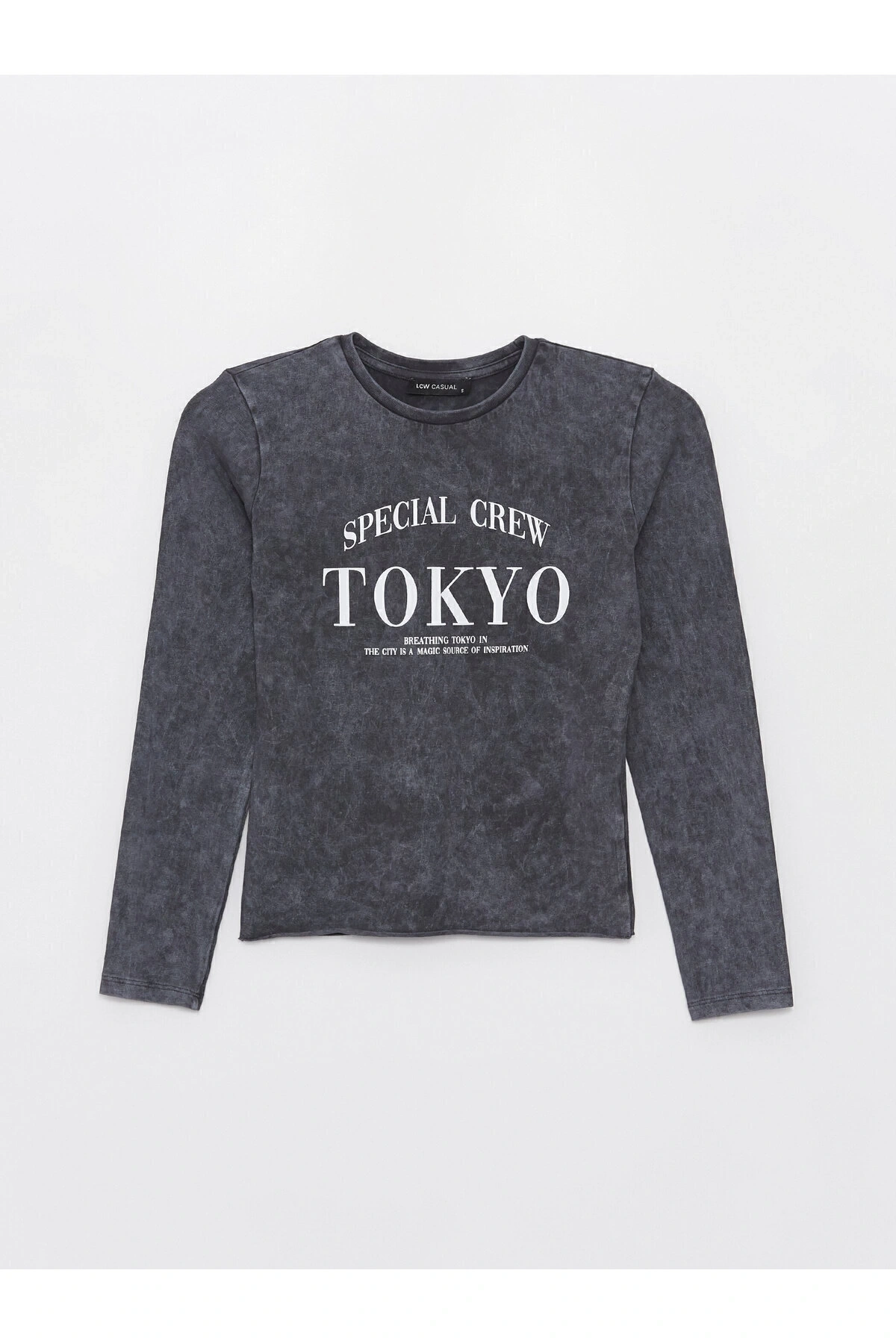 Bisiklet Yaka Baskılı Uzun Kollu Kadın Crop