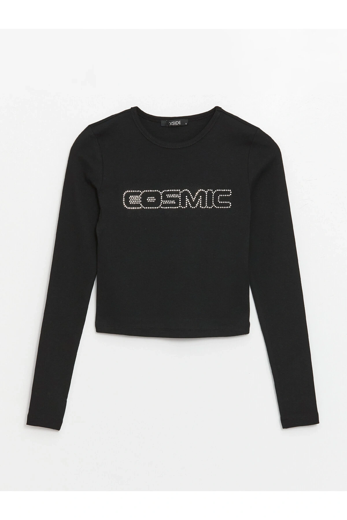 Bisiklet Yaka Baskılı Uzun Kollu Kadın Crop