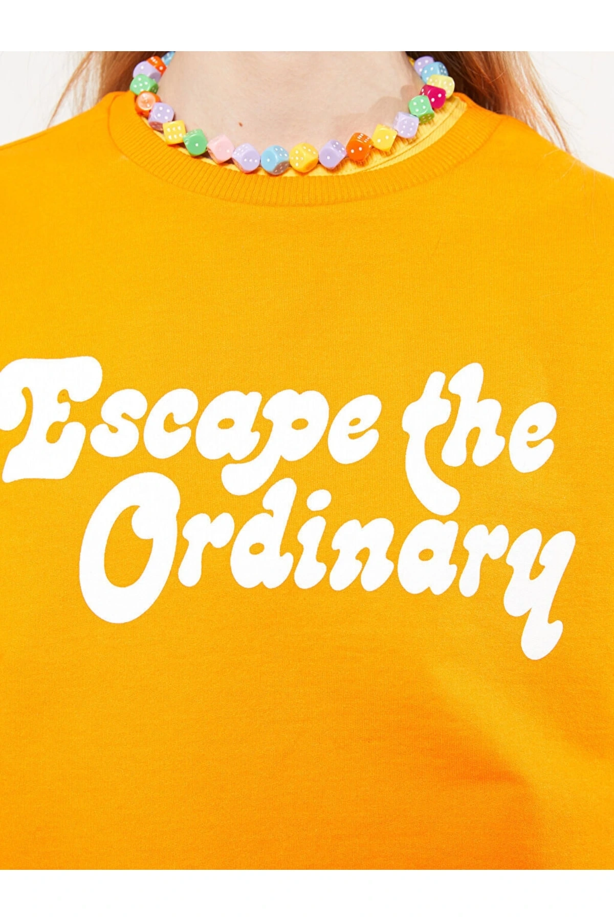 Bisiklet Yaka Baskılı Uzun Kollu Kadın Sweatshirt