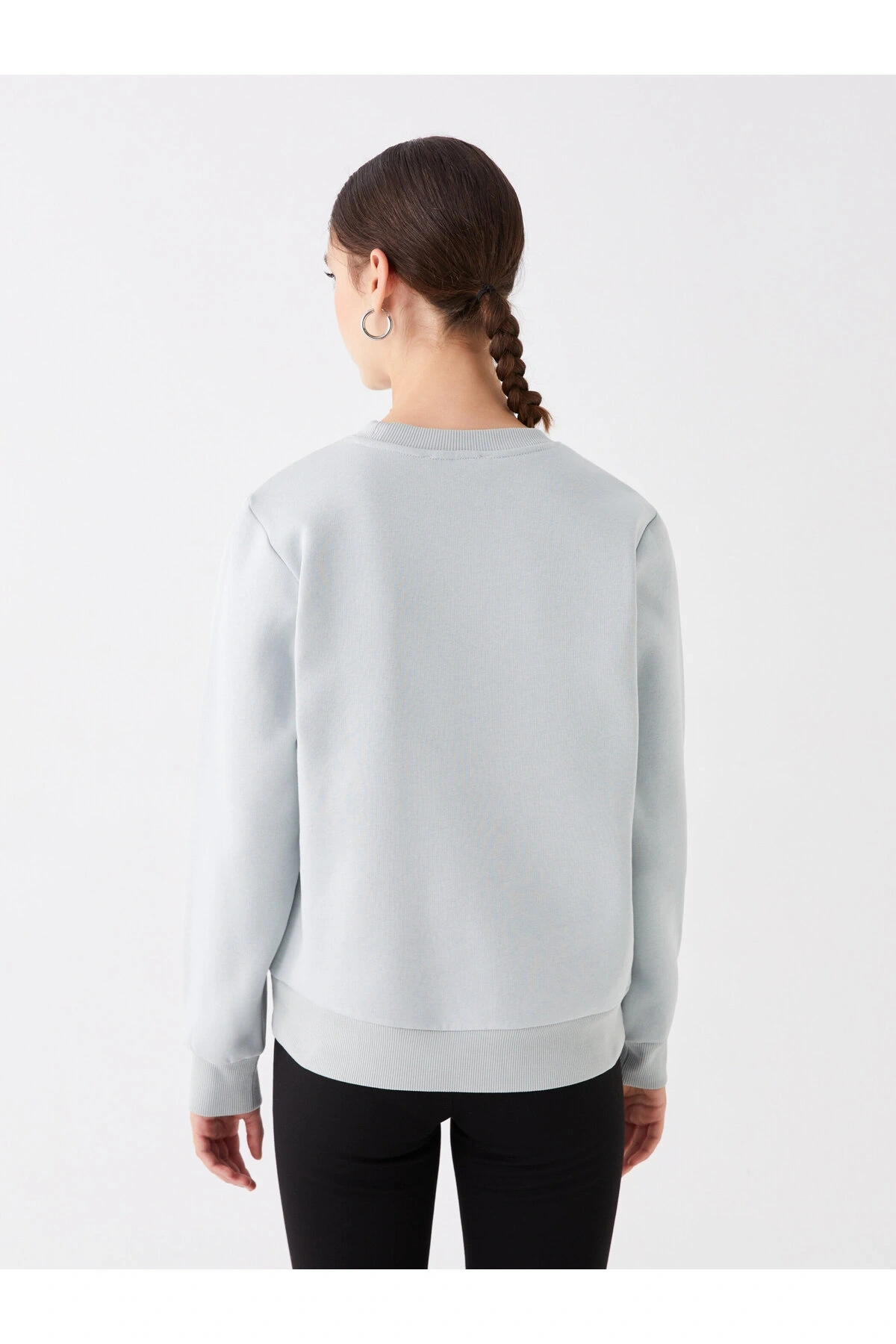 Bisiklet Yaka Baskılı Uzun Kollu Kadın Sweatshirt