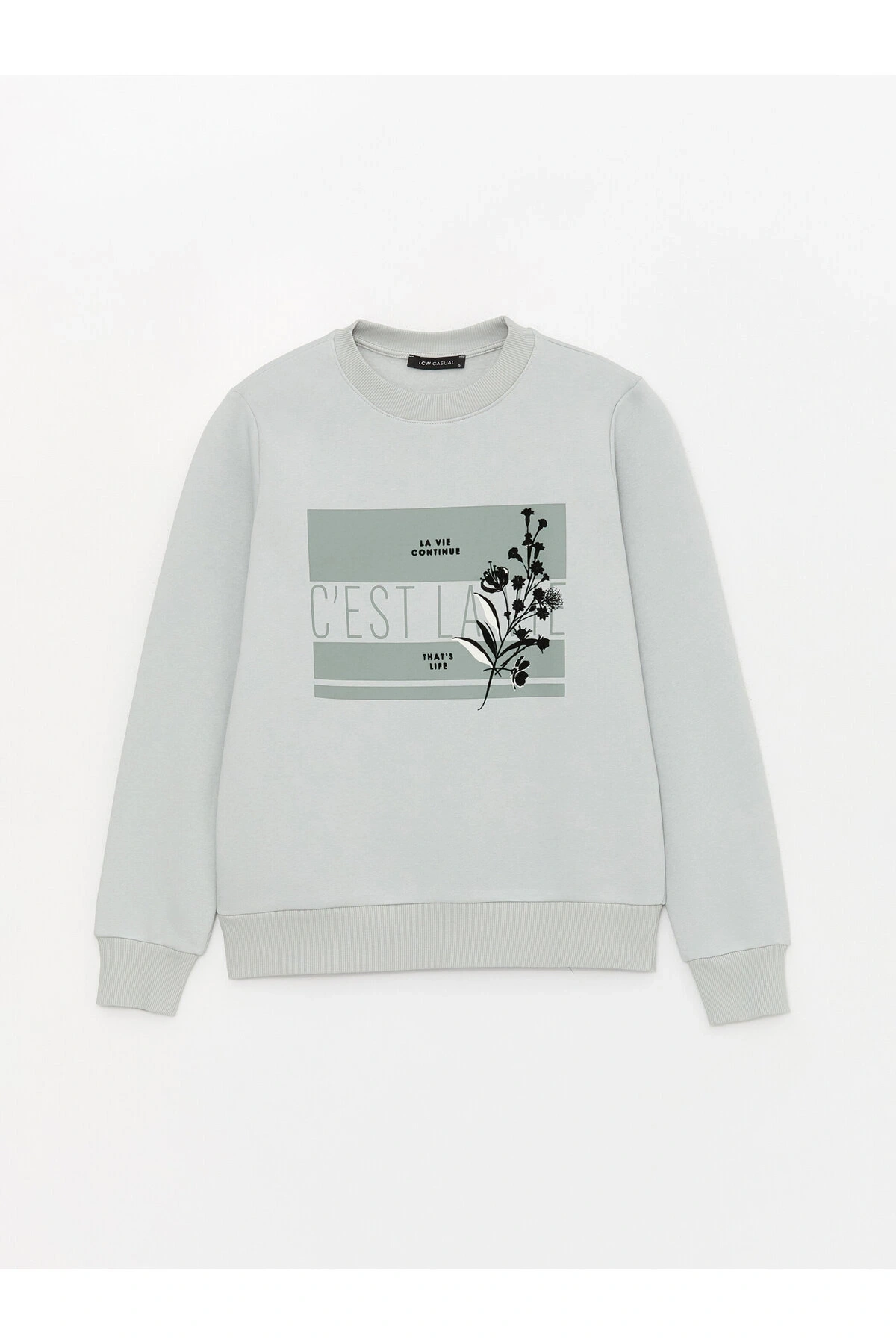 Bisiklet Yaka Baskılı Uzun Kollu Kadın Sweatshirt