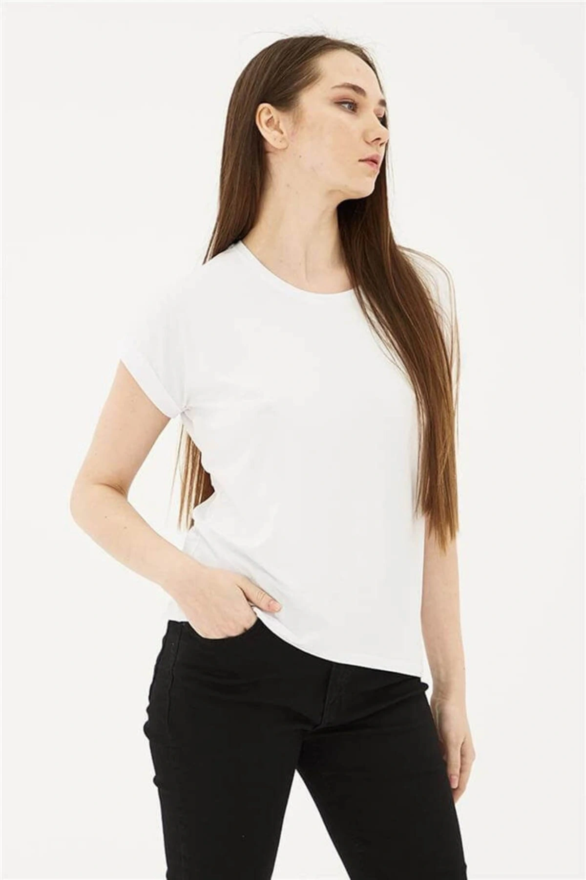 Bisiklet Yaka Bluz Beyaz