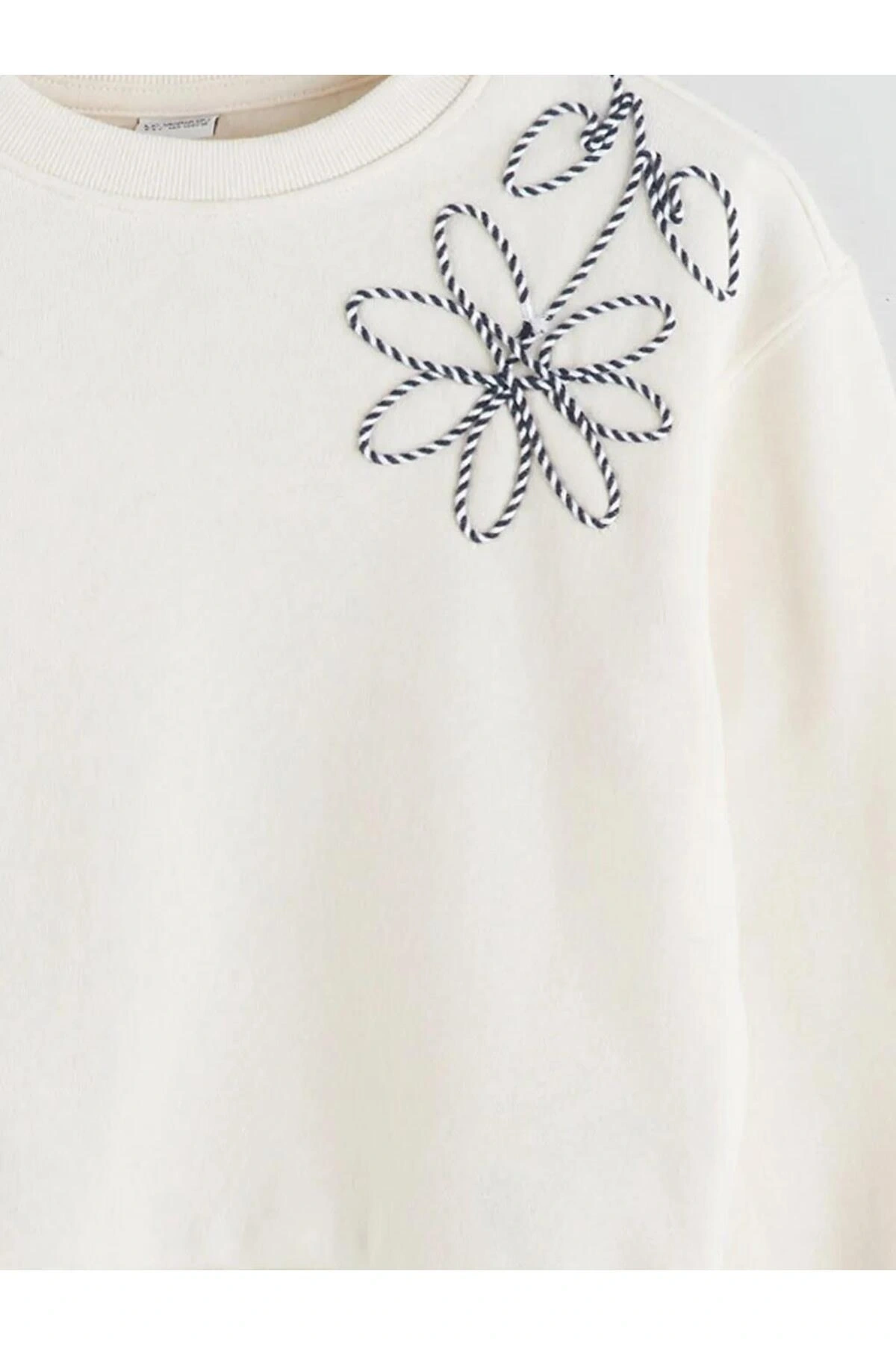 Bisiklet Yaka Çiçekli Kız Çocuk Sweatshirt (W5)