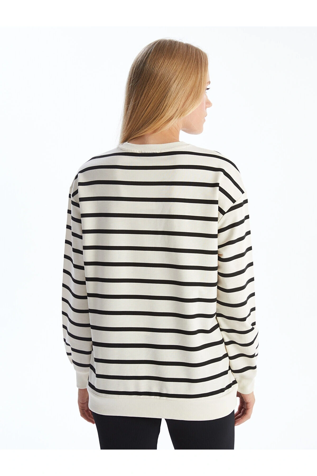 Bisiklet Yaka Çizgili Kadın Sweatshirt
