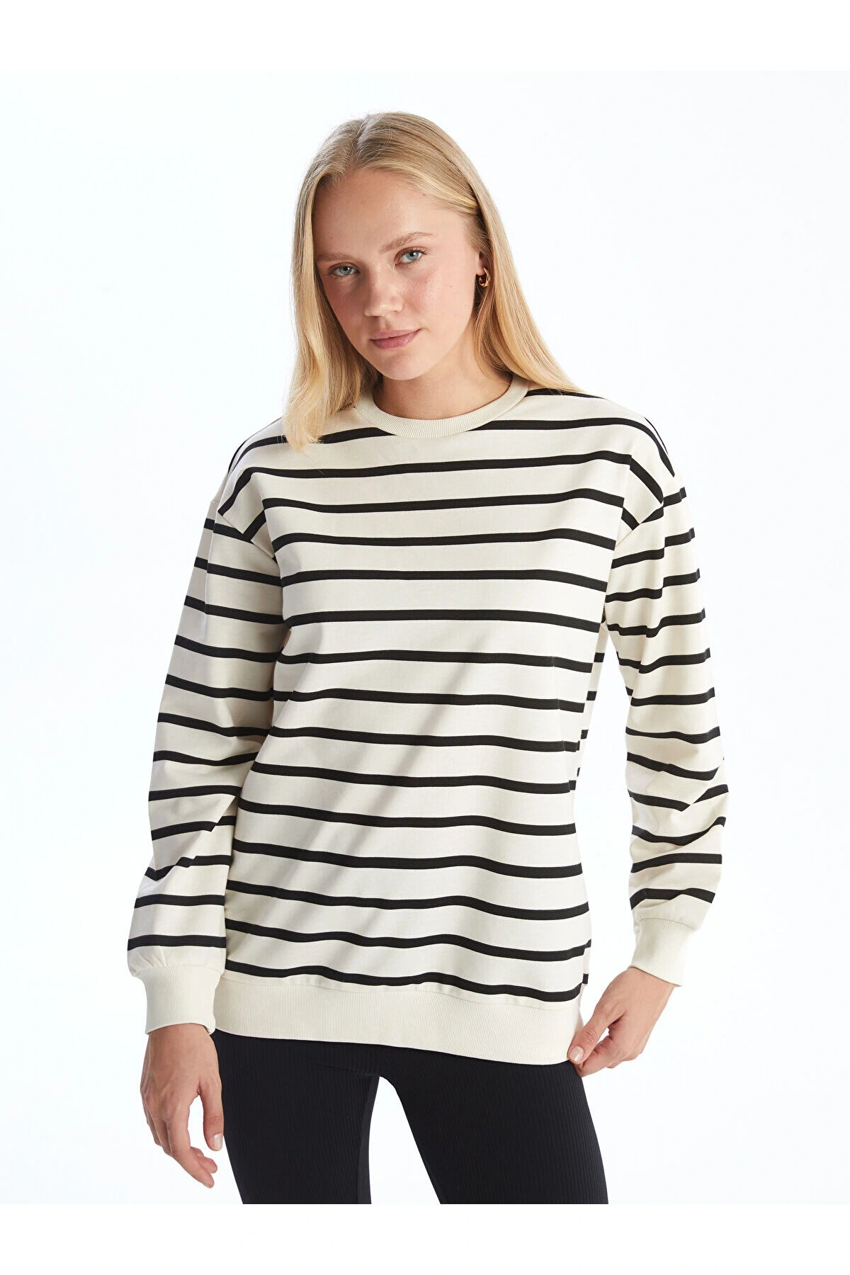 Bisiklet Yaka Çizgili Kadın Sweatshirt