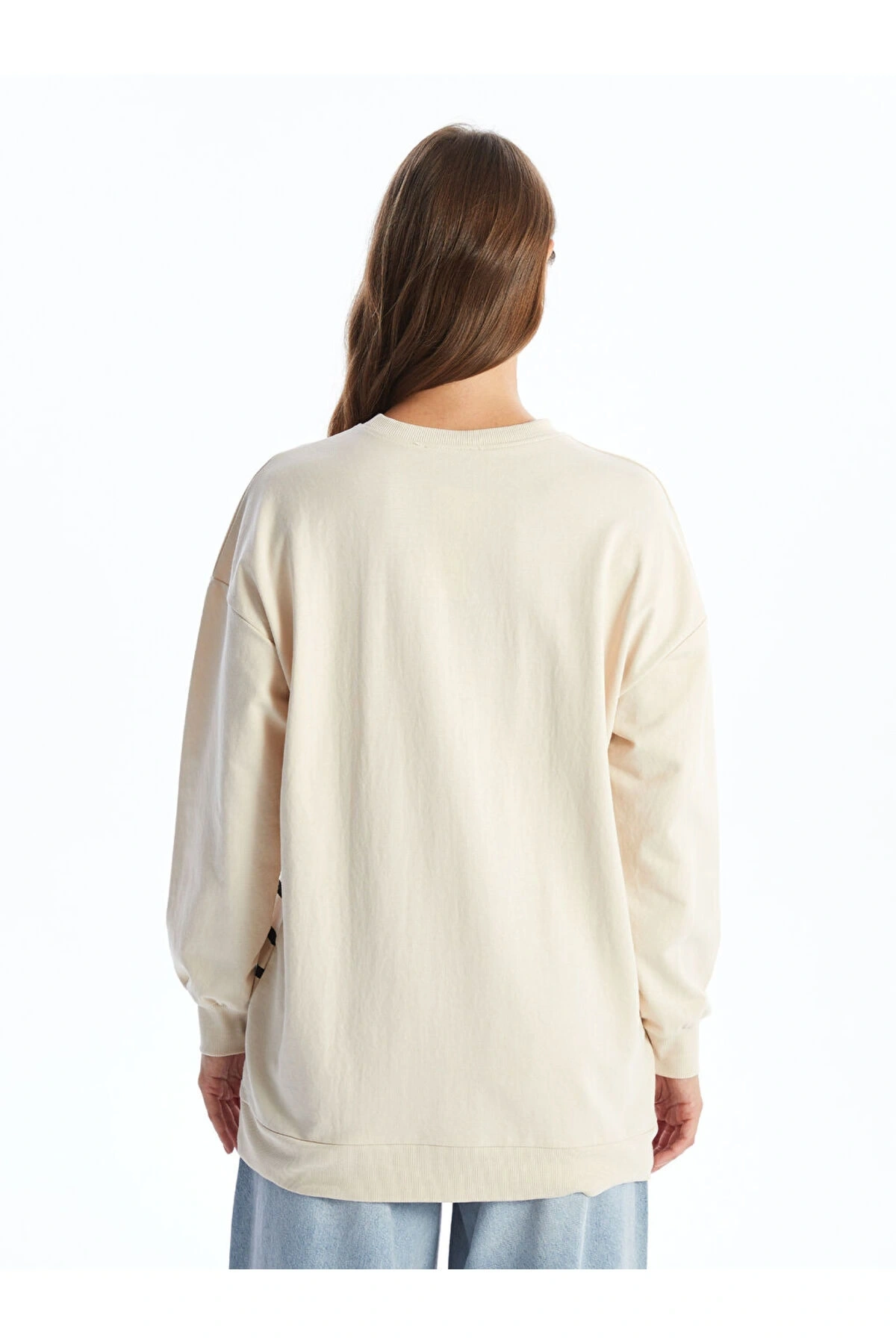 Bisiklet Yaka Çizgili Kadın Sweatshirt Tunik