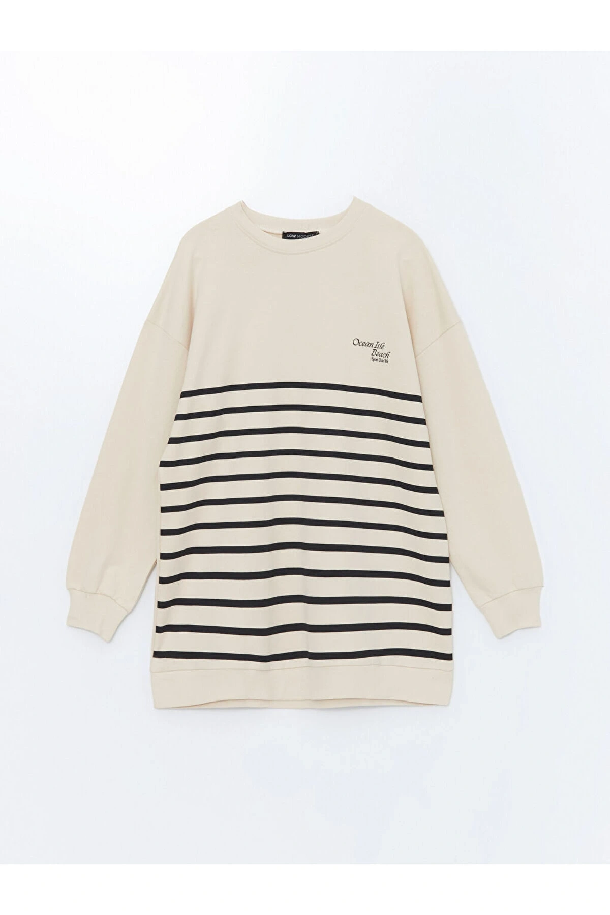 Bisiklet Yaka Çizgili Kadın Sweatshirt Tunik