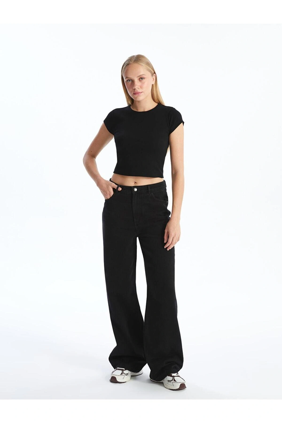 Bisiklet Yaka Dokulu Kadın Crop (S5)