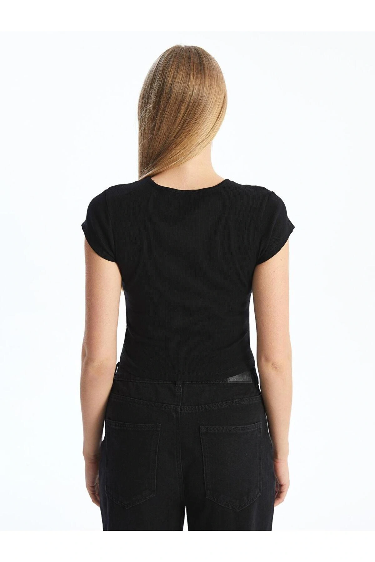 Bisiklet Yaka Dokulu Kadın Crop (S5)