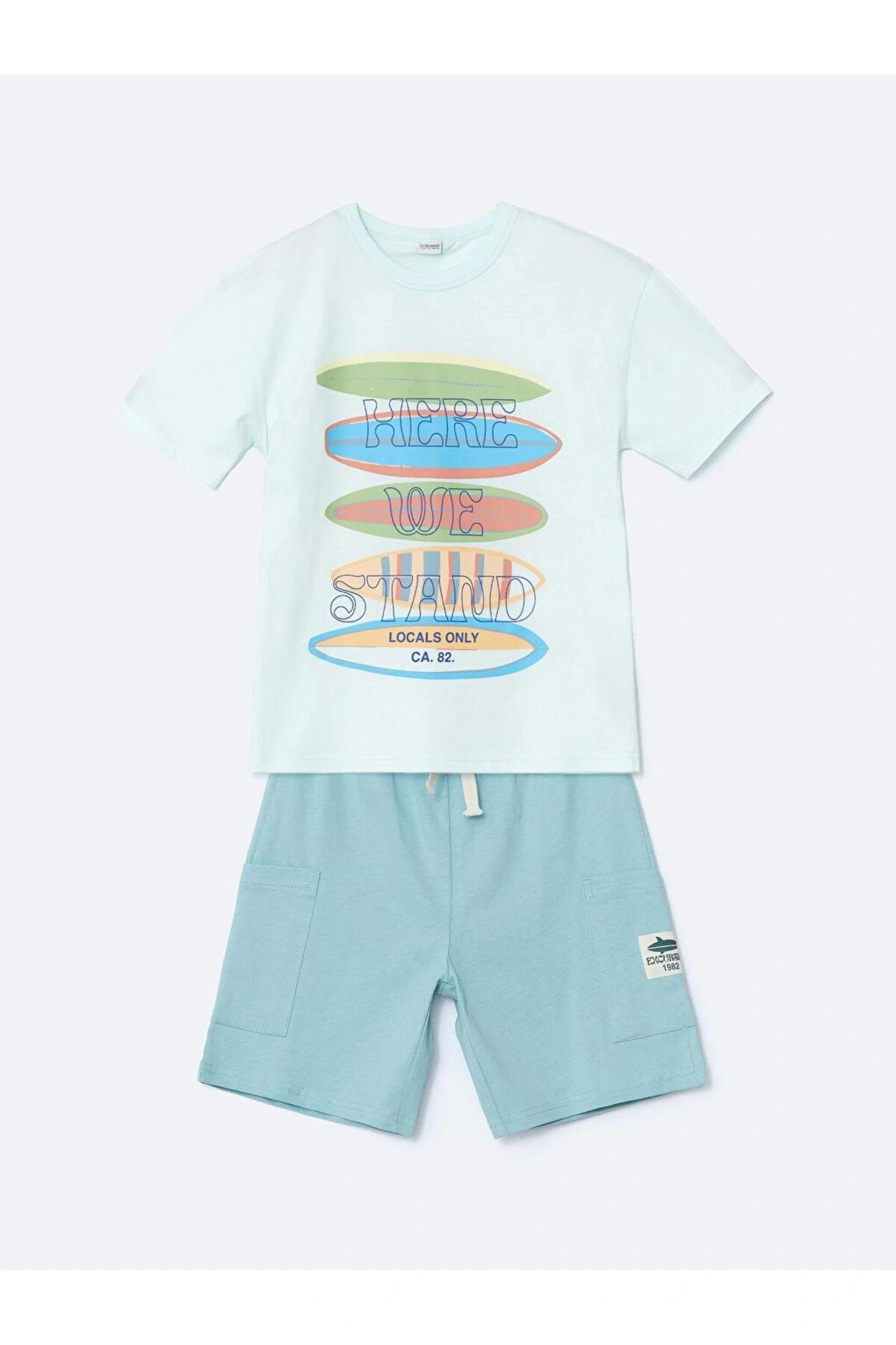 LCW Kids Yeşil Bisiklet Yaka Erkek Çocuk Tişört Ve Şort
