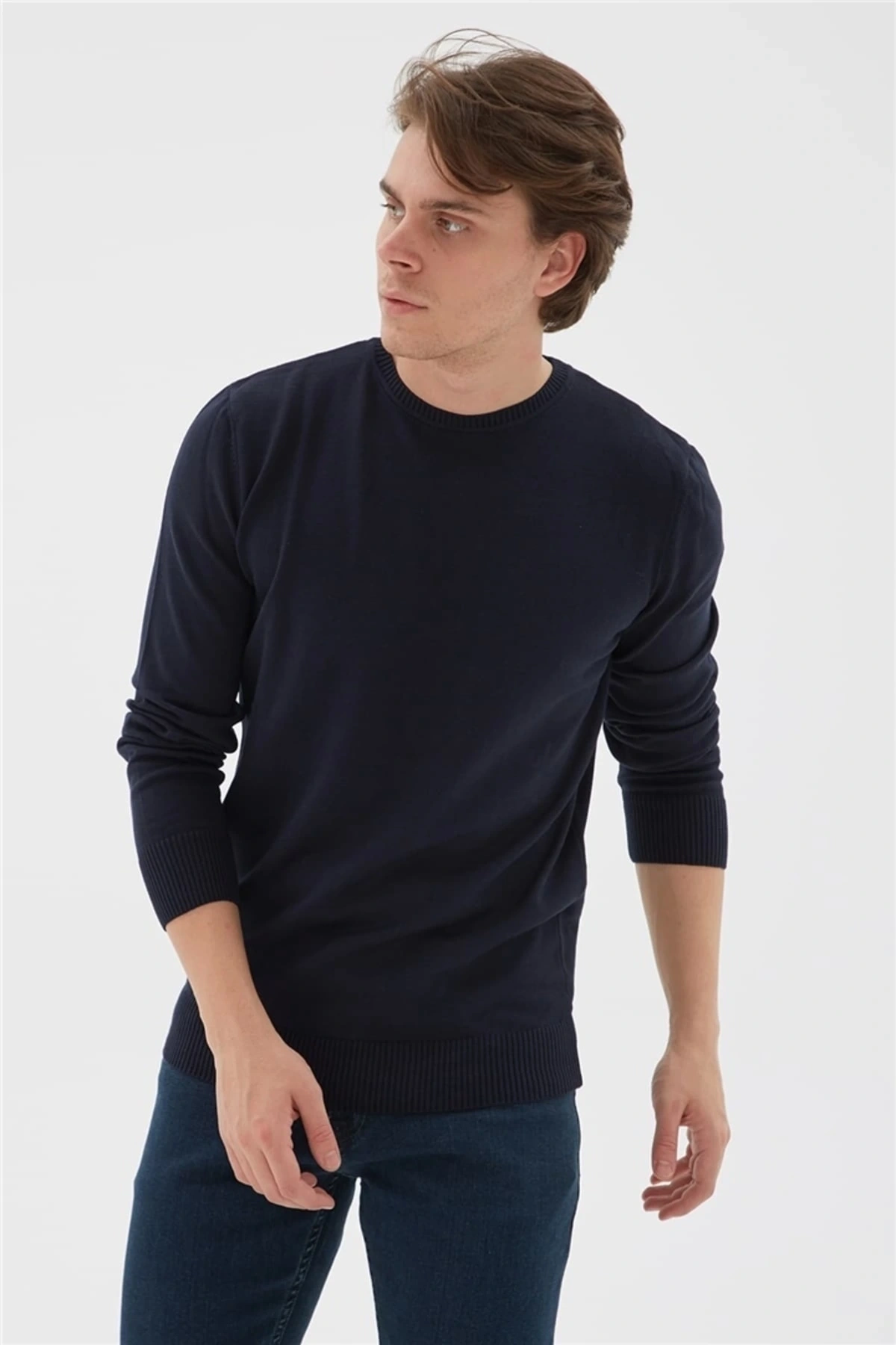 Bisiklet Yaka Kazak Lacivert / Navy