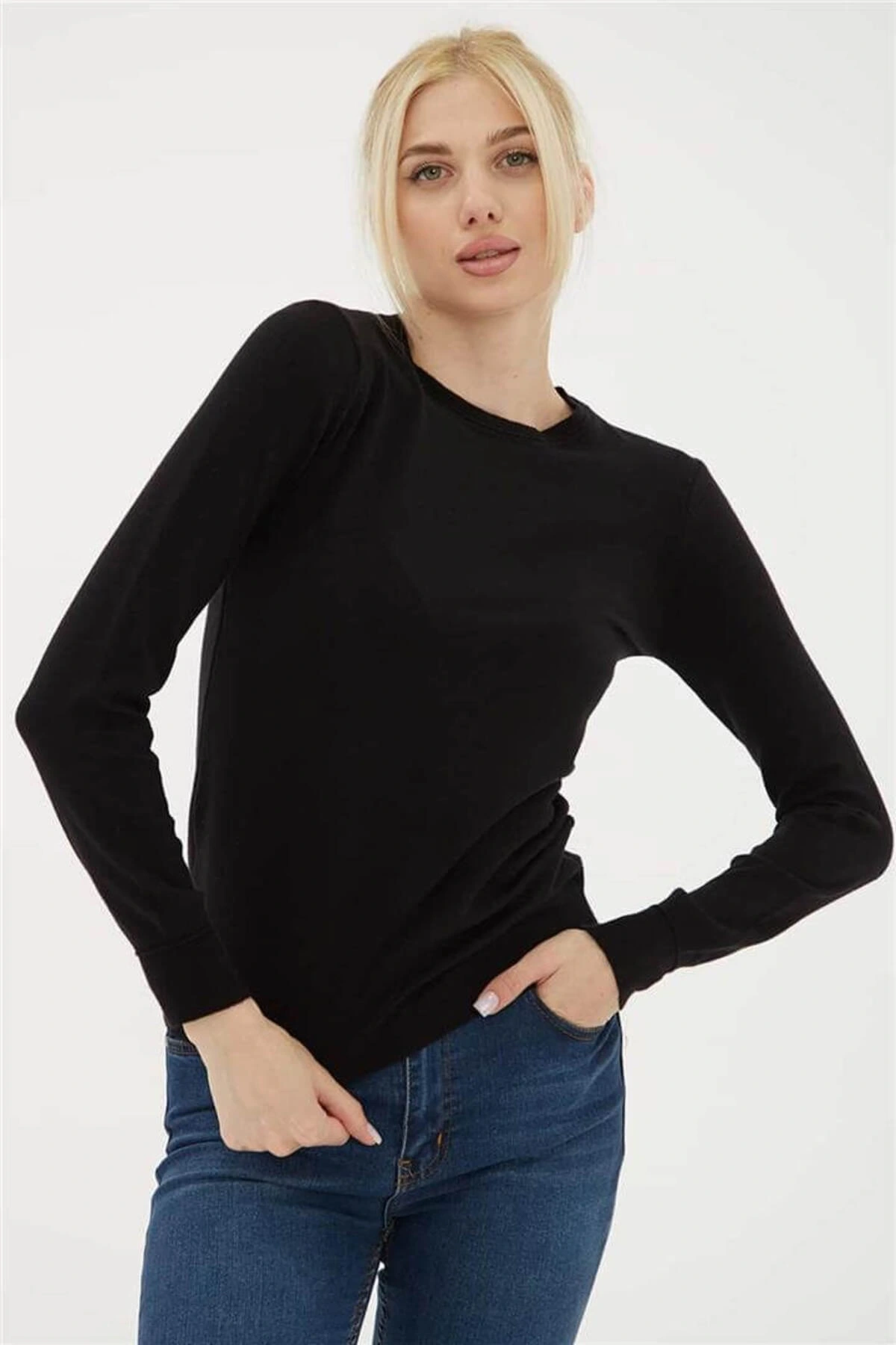 Bisiklet Yaka Kazak Siyah