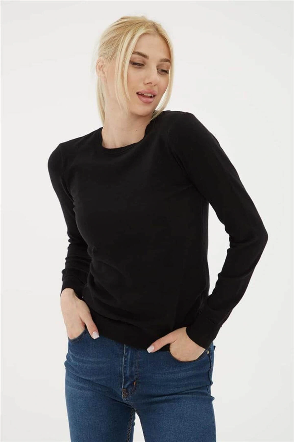 Bisiklet Yaka Kazak Siyah