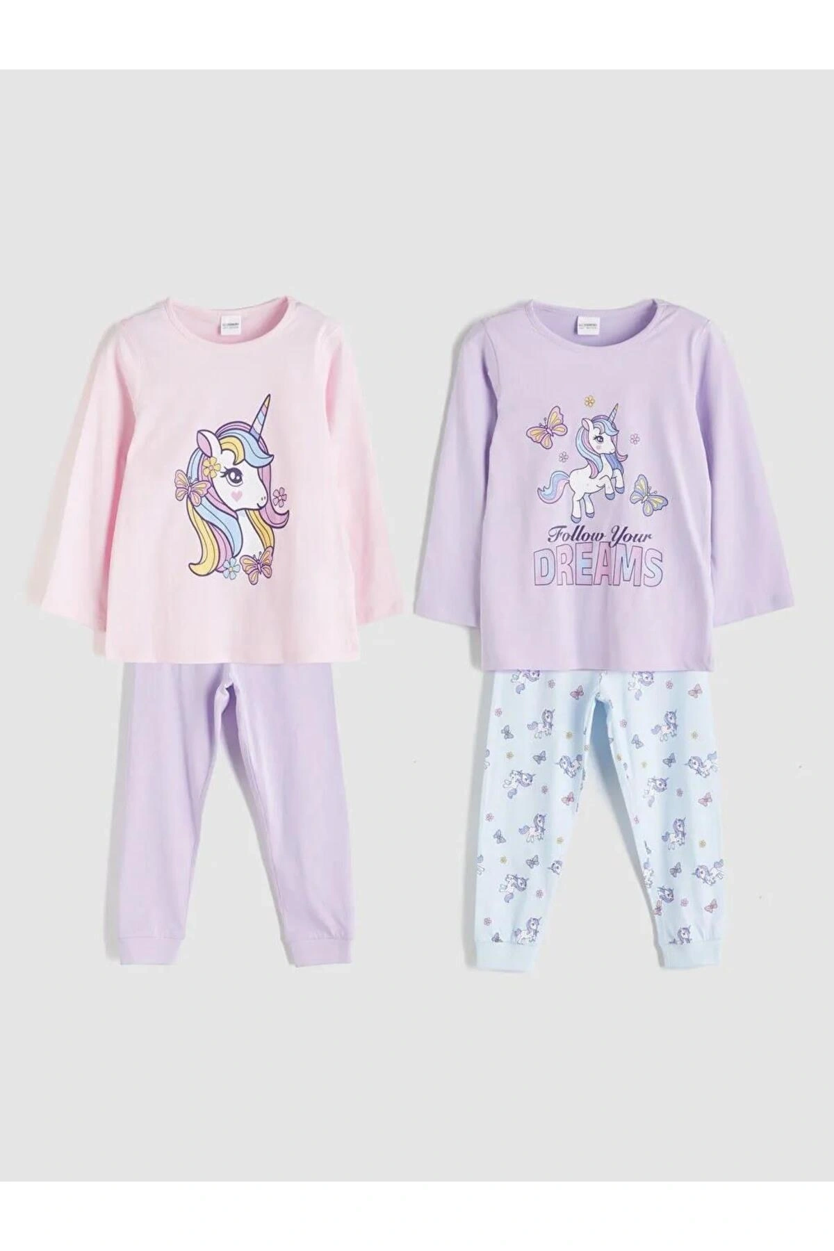 Bisiklet Yaka Kız Çocuk Pijama Takım 2li (W5)