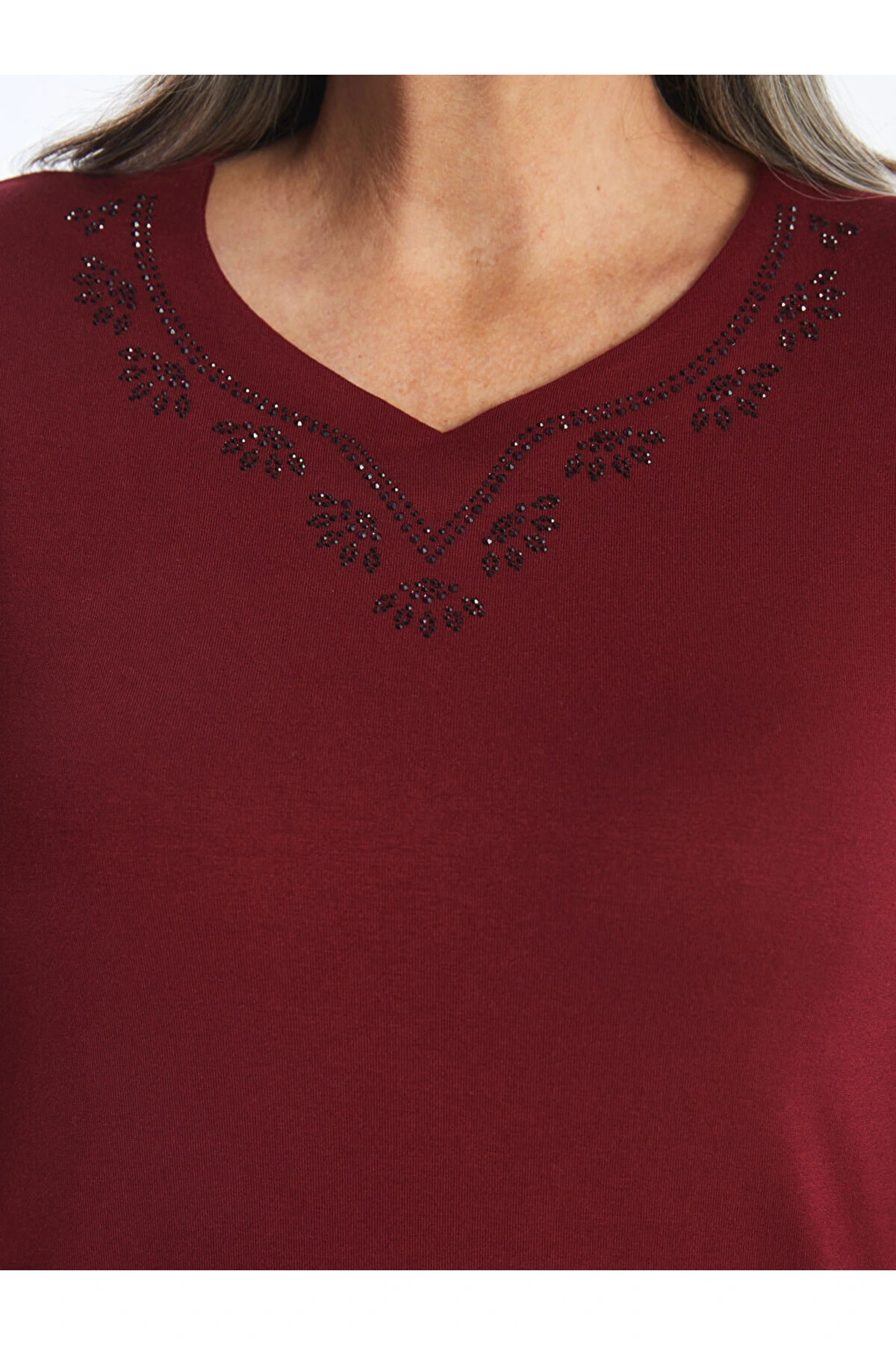 Bisiklet Yaka Parlak Taş Baskılı Kadın Bluz