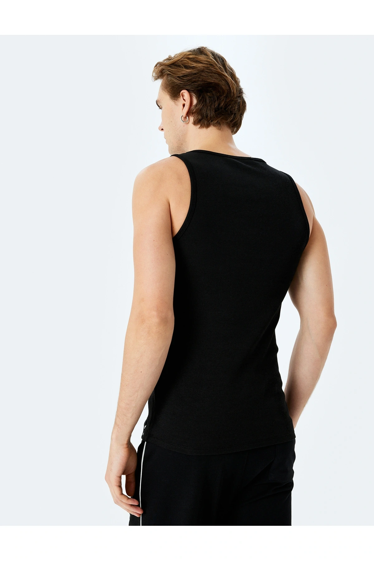 Bisiklet Yaka Slim Fit Kolsuz Fitilli Basic Atlet