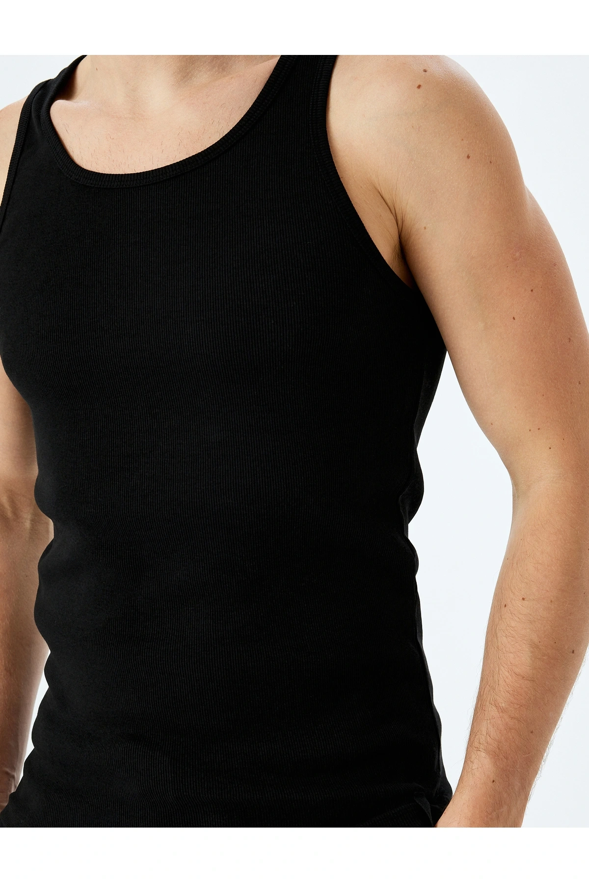 Bisiklet Yaka Slim Fit Kolsuz Fitilli Basic Atlet