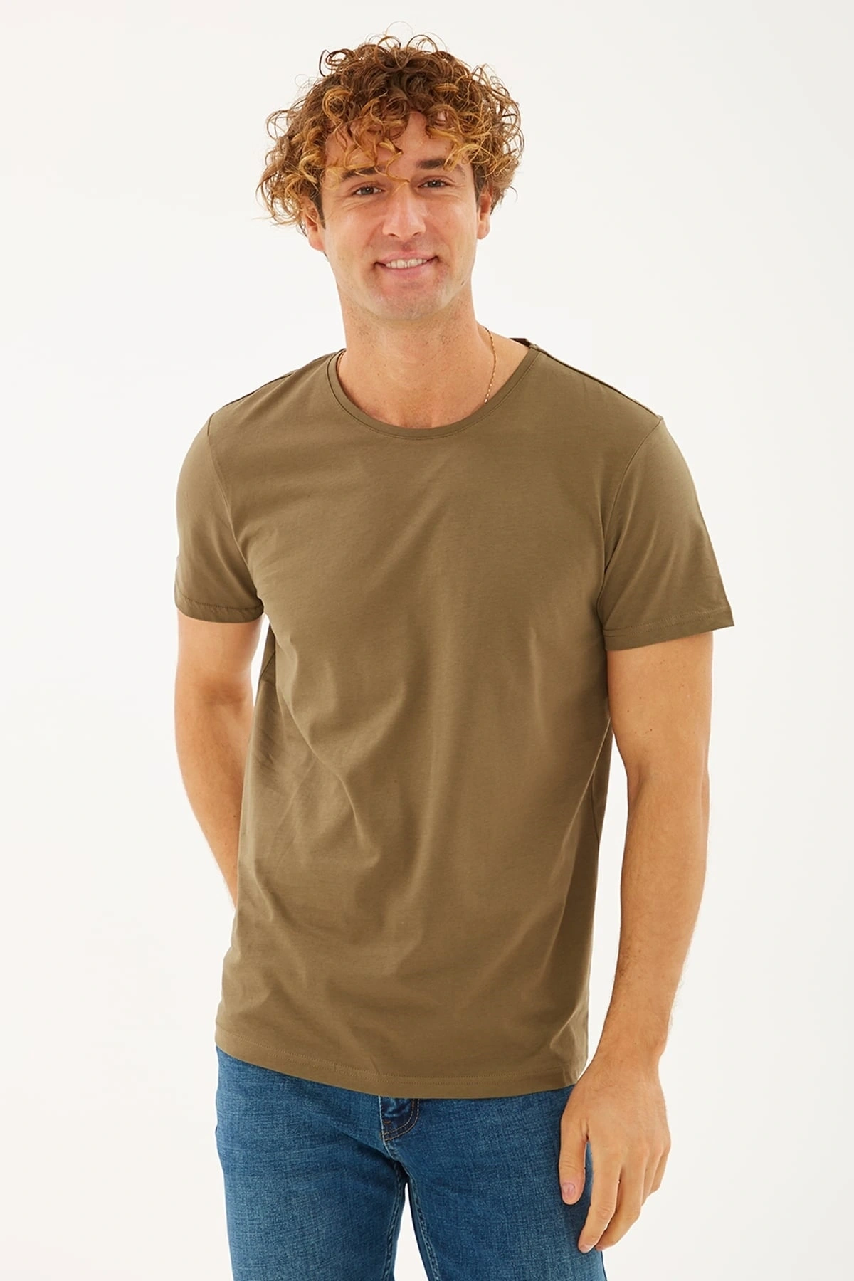 Bisiklet Yaka T-shirt Haki