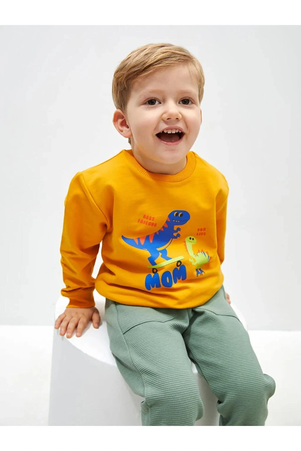 Bisiklet Yaka Uzun Kollu Baskılı Erkek Bebek Sweatshirt