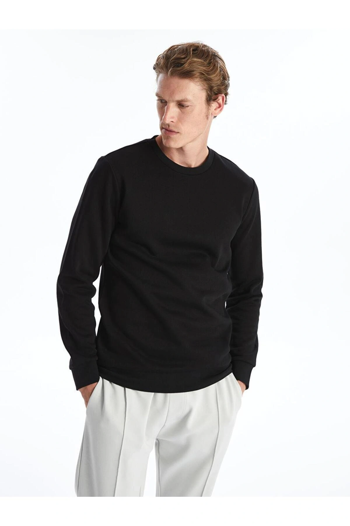 Bisiklet Yaka Uzun Kollu Erkek Kalın Sweatshirt (W4)