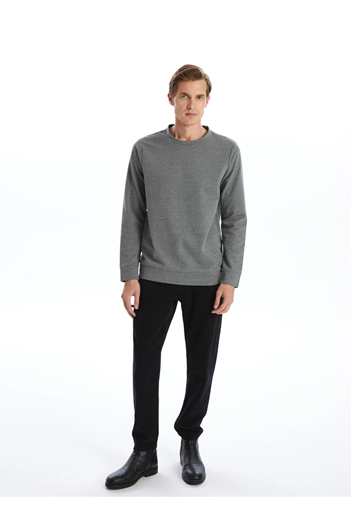 Bisiklet Yaka Uzun Kollu Erkek Sweatshirt