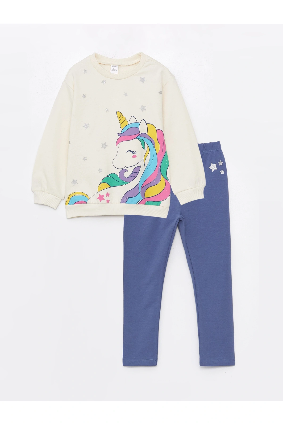 Bisiklet Yaka Uzun Kollu Kız Bebek Sweatshirt ve Eşofman Alt 2li Takım