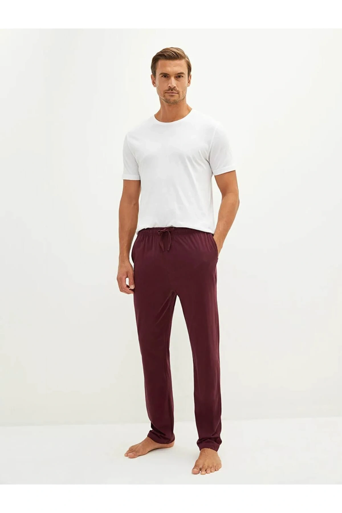 Bordo Standart Kalıp Erkek Pijama Alt