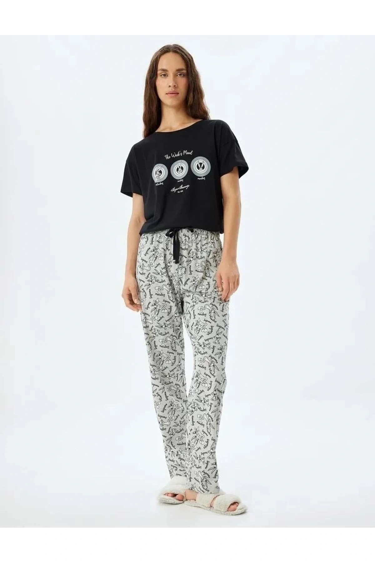 Bugs Bunny Pijama Takımı 5WAL10192IK Gri Melanj