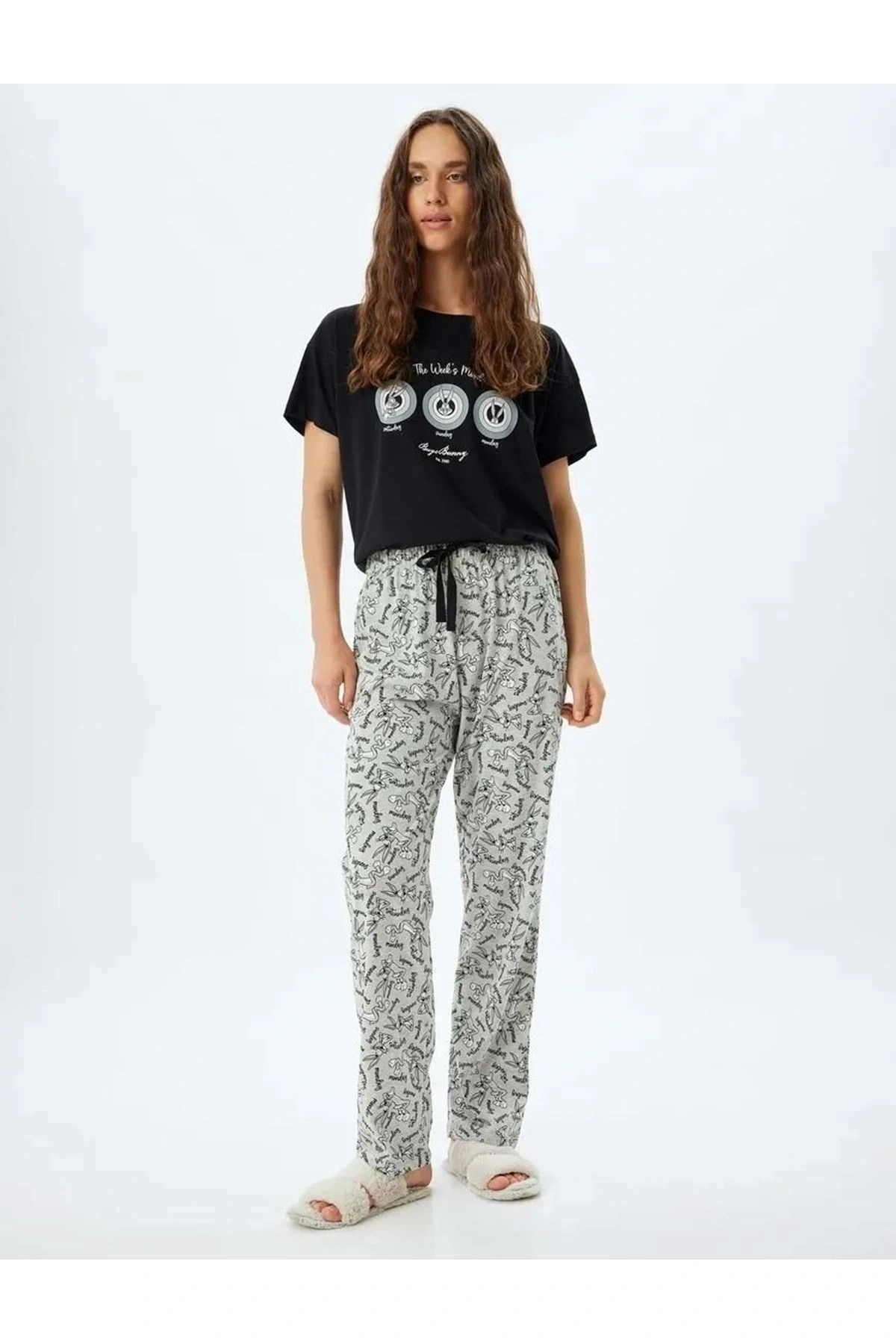 Bugs Bunny Pijama Takımı 5WAL10192IK Gri Melanj