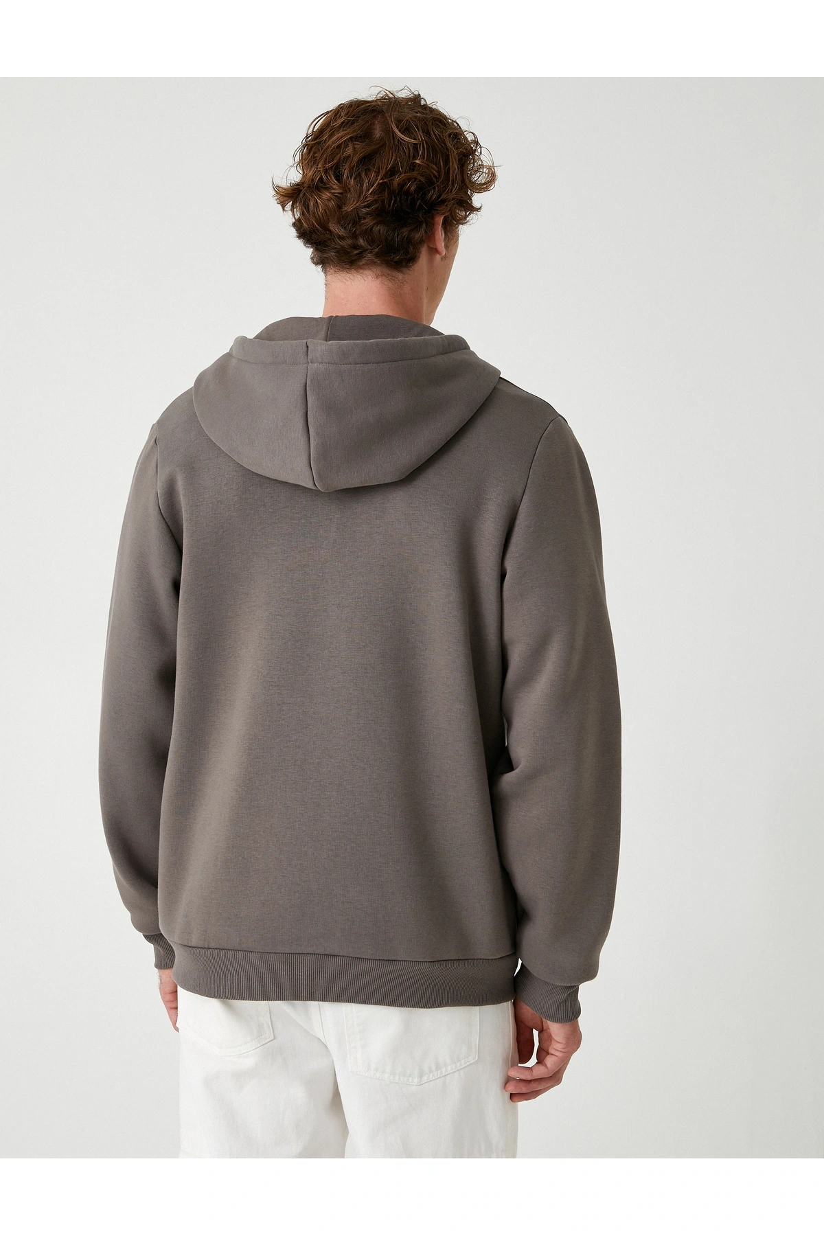 Cep Detaylı Şardonlu Fermuarlı Pamuklu Basic Kapşonlu Sweatshirt