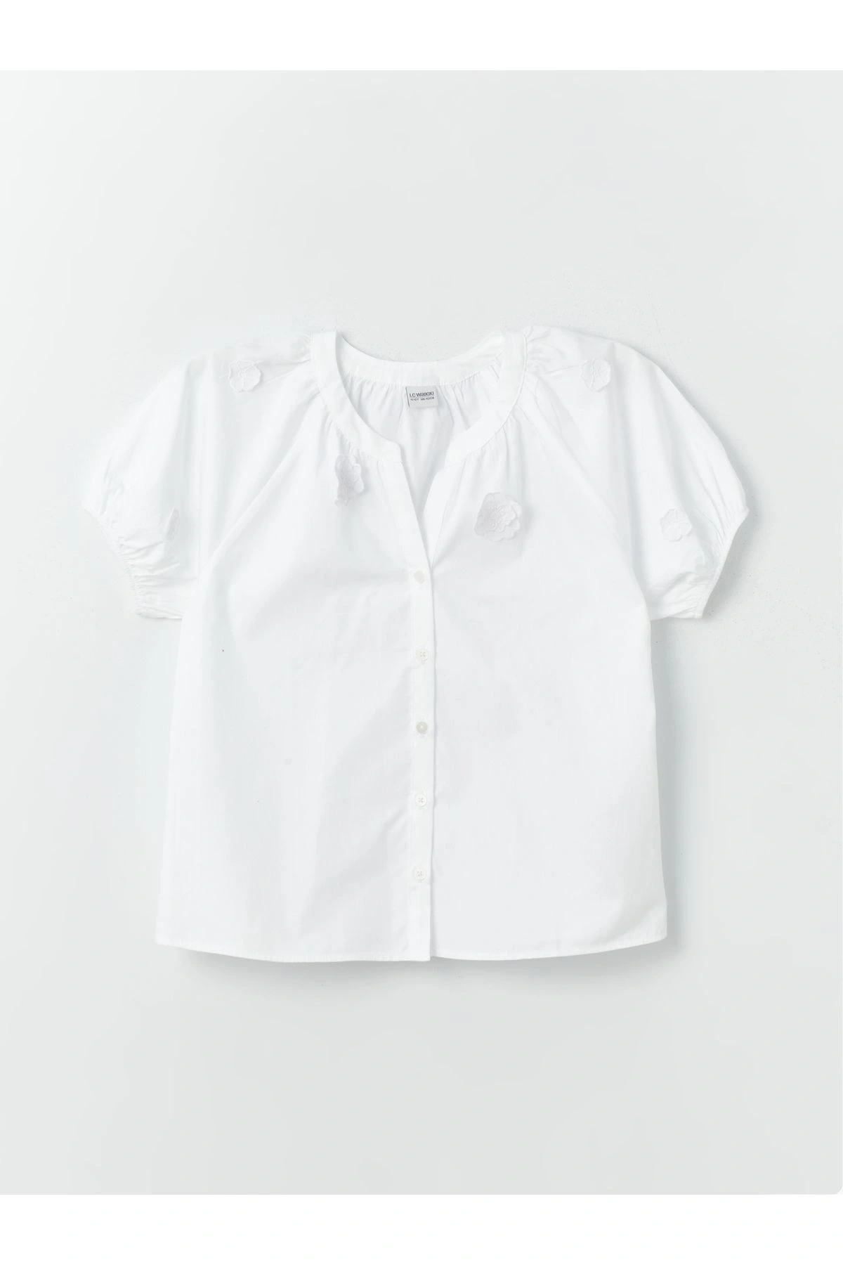 Çiçek Aplikeli Kız Çocuk Gömlek