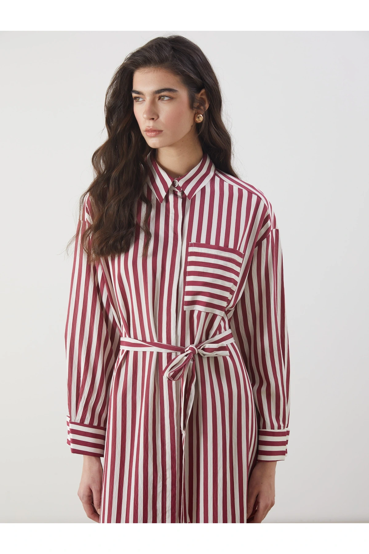 Çizgili Poplin Gömlek Elbise