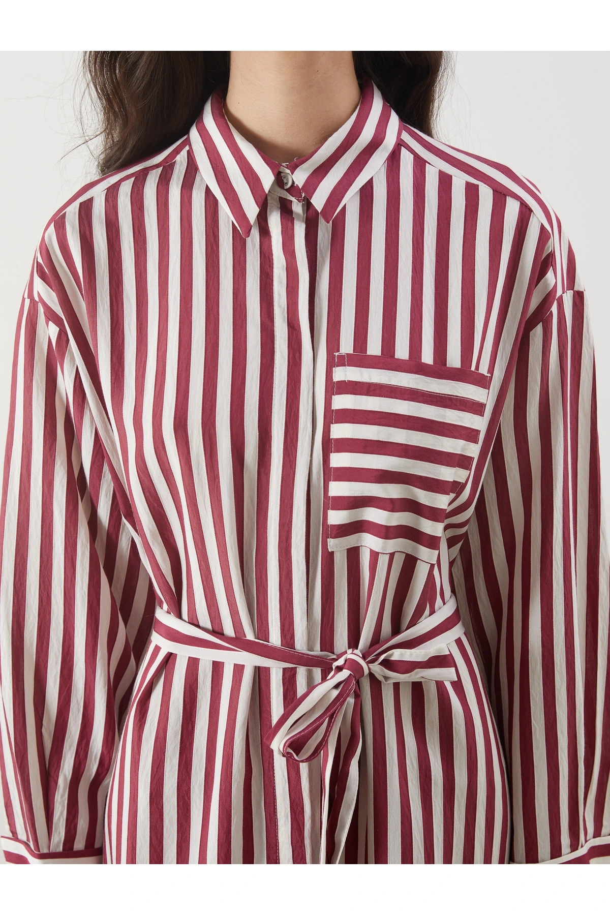 Çizgili Poplin Gömlek Elbise