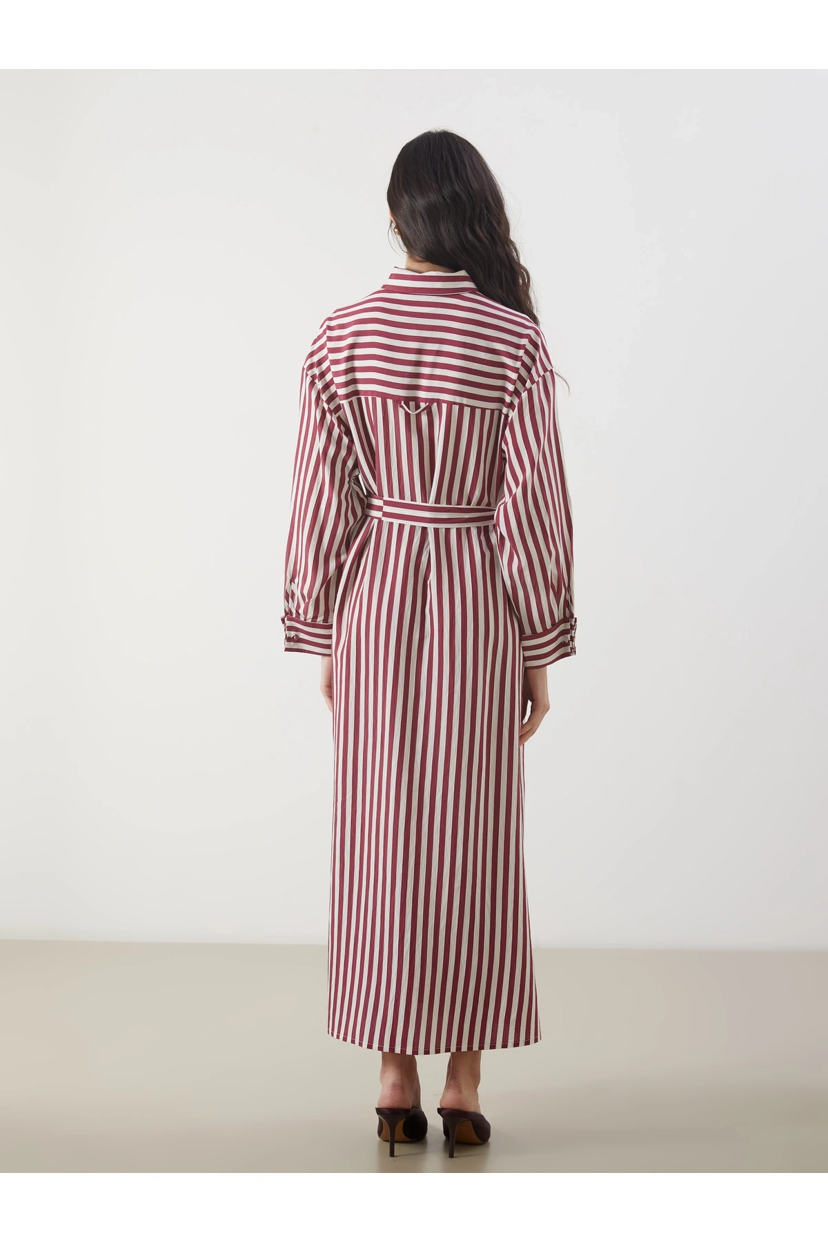 Çizgili Poplin Gömlek Elbise