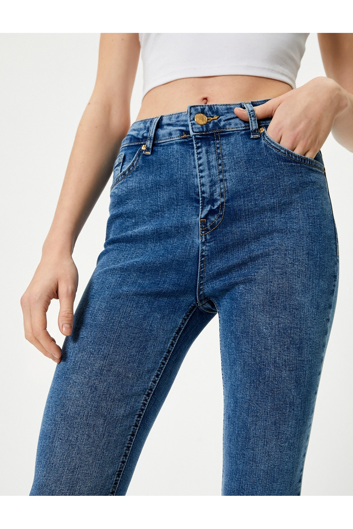 Dar Paça Skinny Kot Pantolon Cepli Yüksek Bel - Carmen Skinny Jeans
