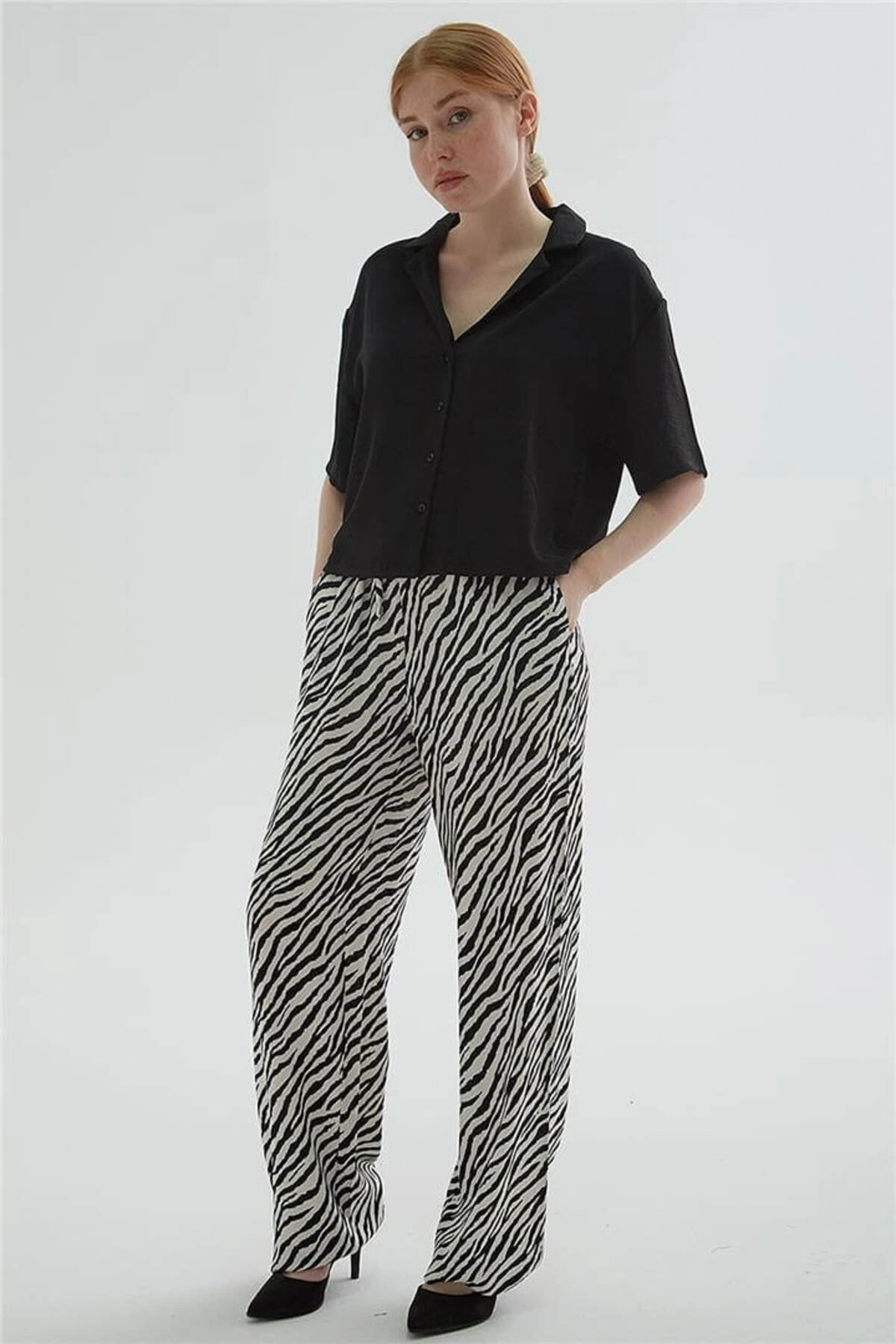 Desenli Pantolon Siyah