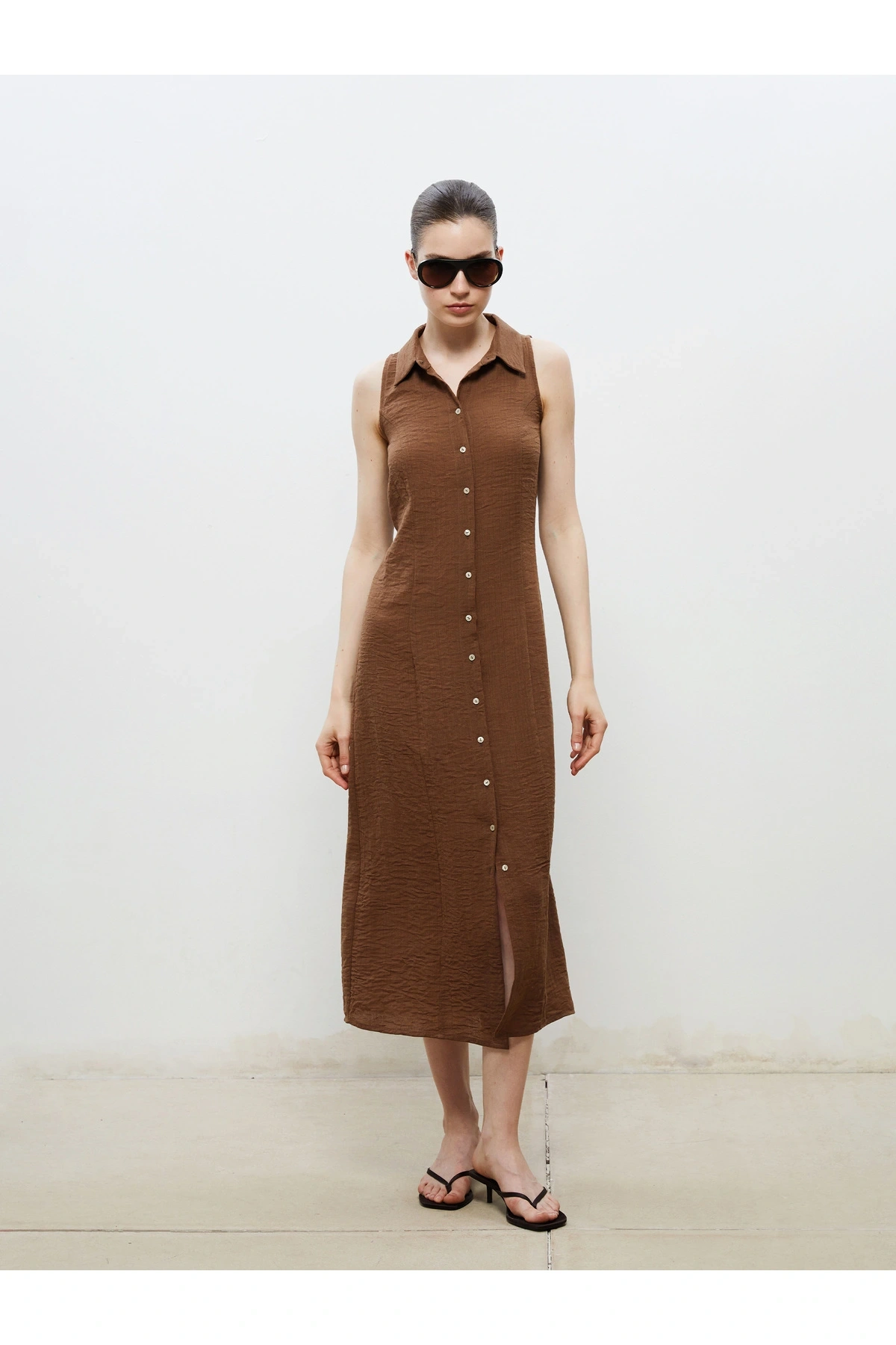 Dokulu Krep Gömlek Elbise