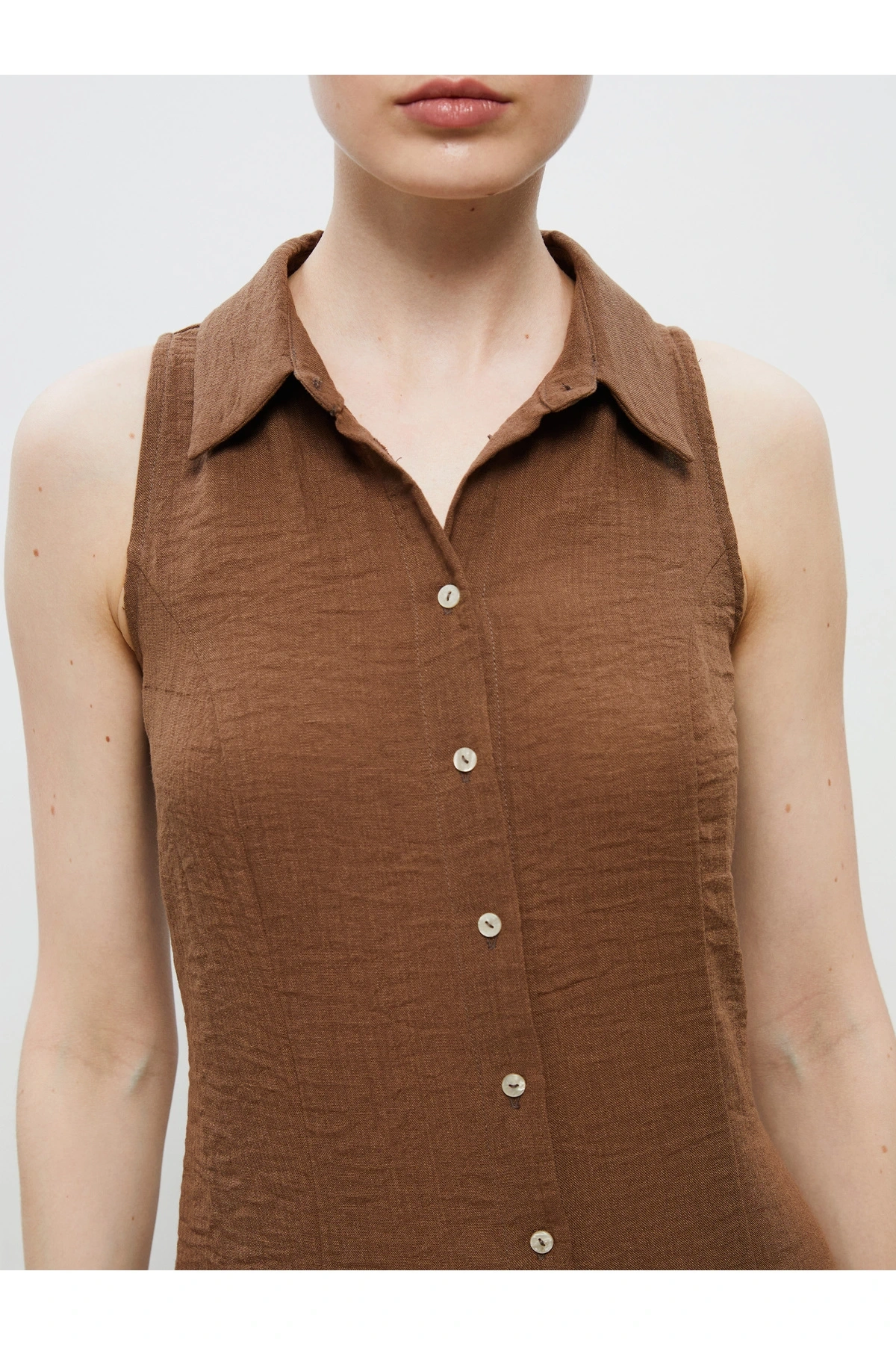 Dokulu Krep Gömlek Elbise